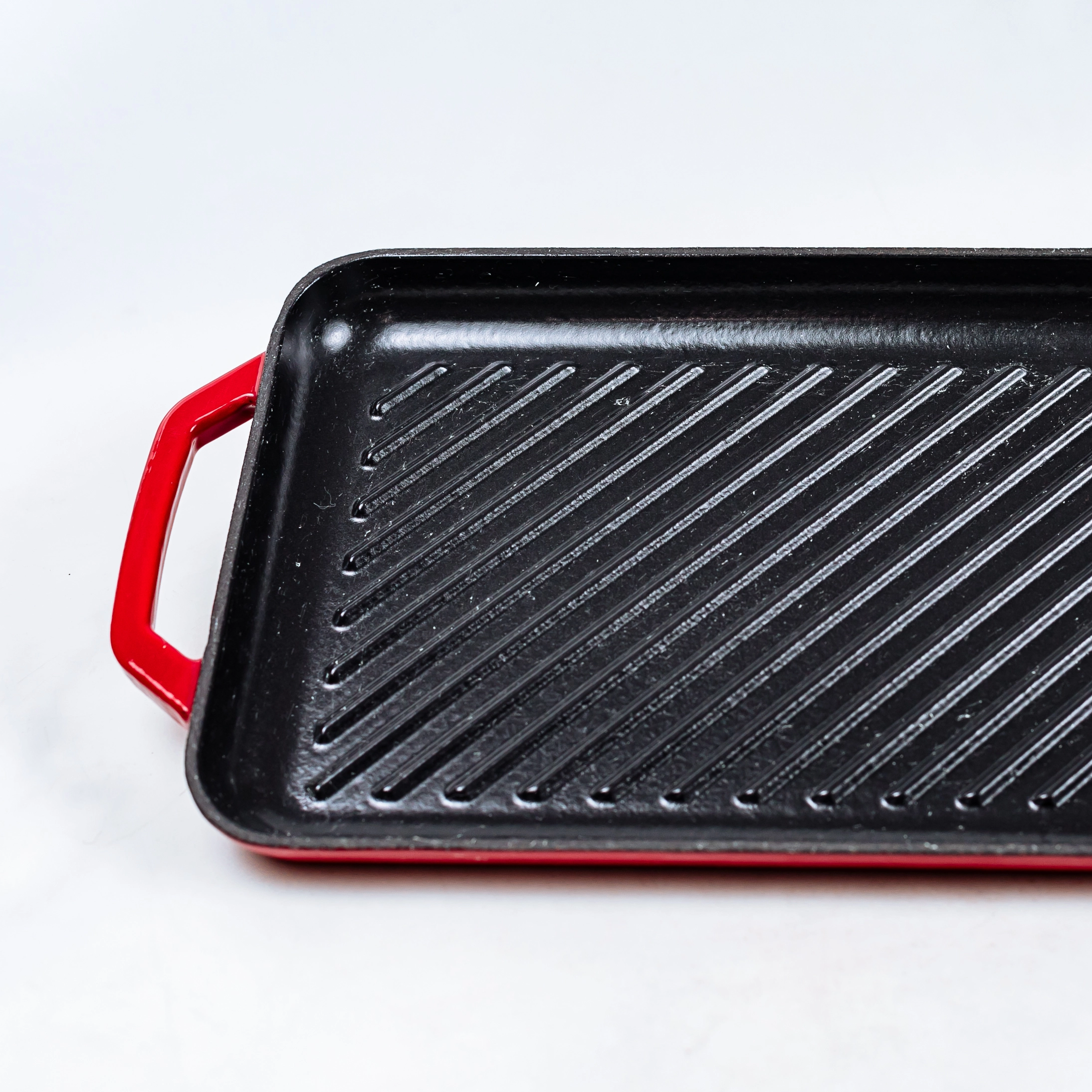 Красная прямоугольная чугунная сковорода для барбекю с антипригарным покрытием