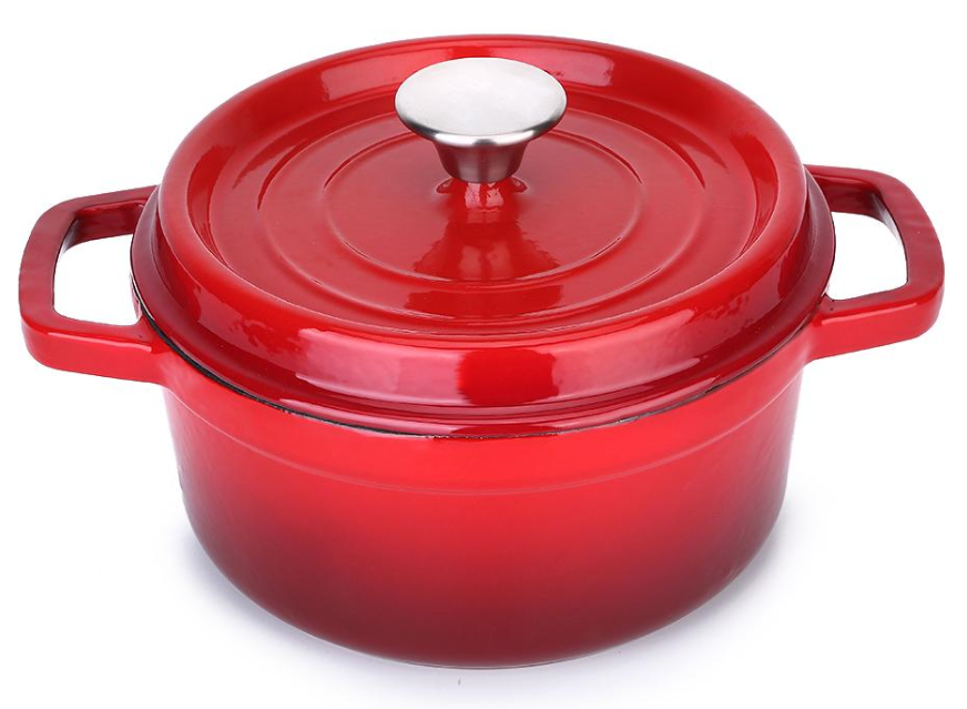 Красная чугунная эмалированная голландская печь объемом 2,8 л с крышкой