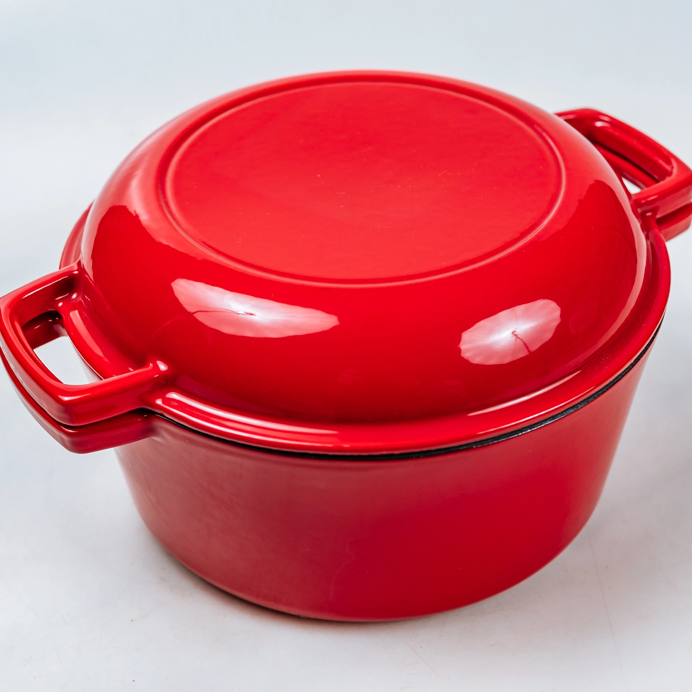 2 в 1 Красная круглая чугунная сковорода емкостью 5,1 кв.т и жаровня