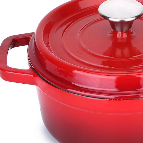 Красная чугунная эмалированная голландская печь объемом 2,8 л с крышкой