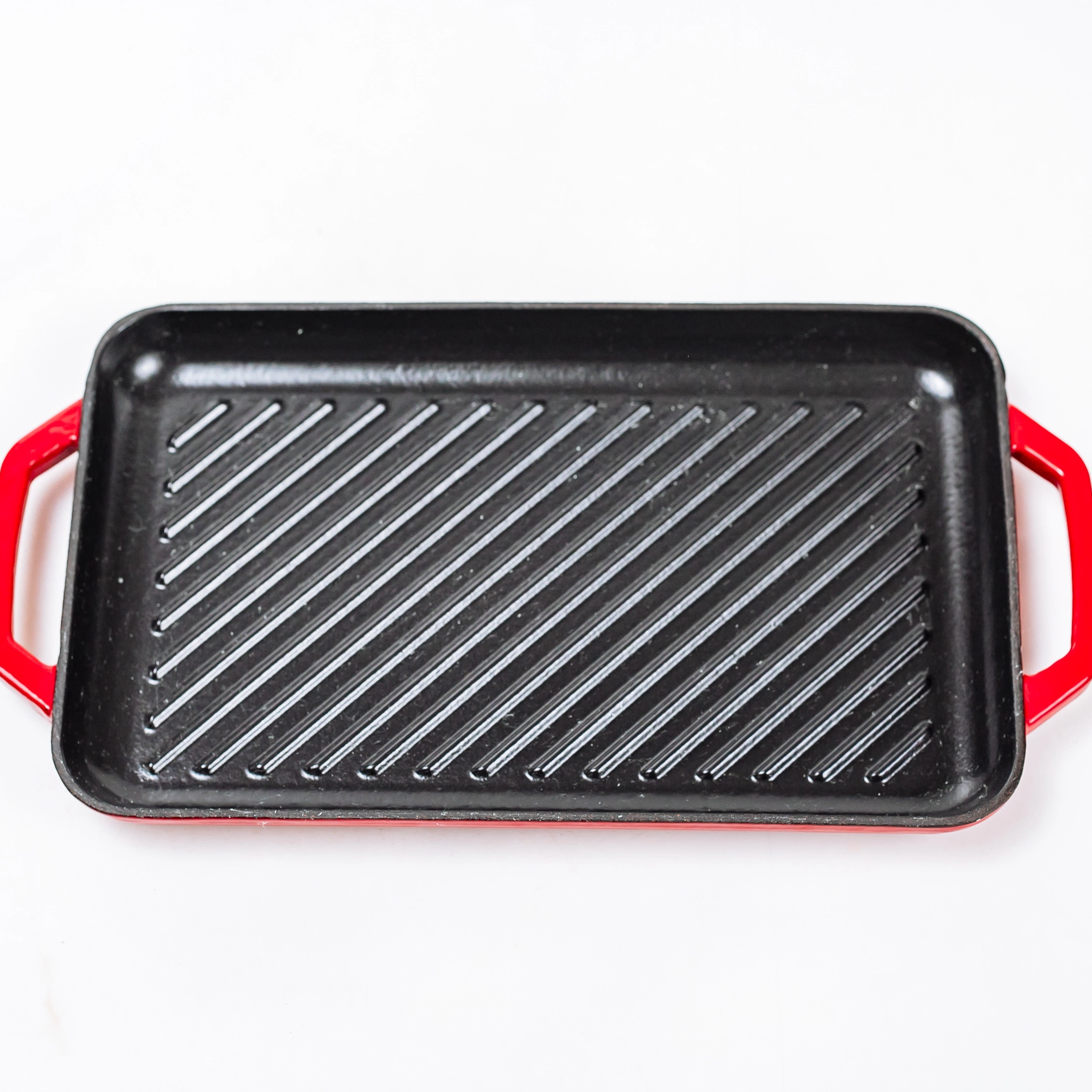 Красная прямоугольная чугунная сковорода для барбекю с антипригарным покрытием