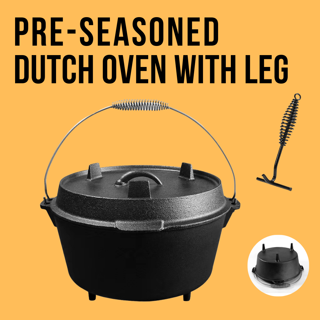 Предварительно выдержанная круглая 8-литровая чугунная голландская печь для костра, черная чугунная печь