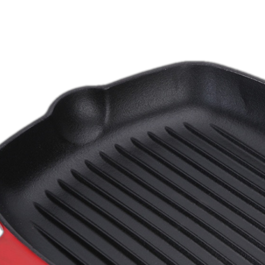 Чугунная сковорода-гриль с антипригарным покрытием из красной эмали