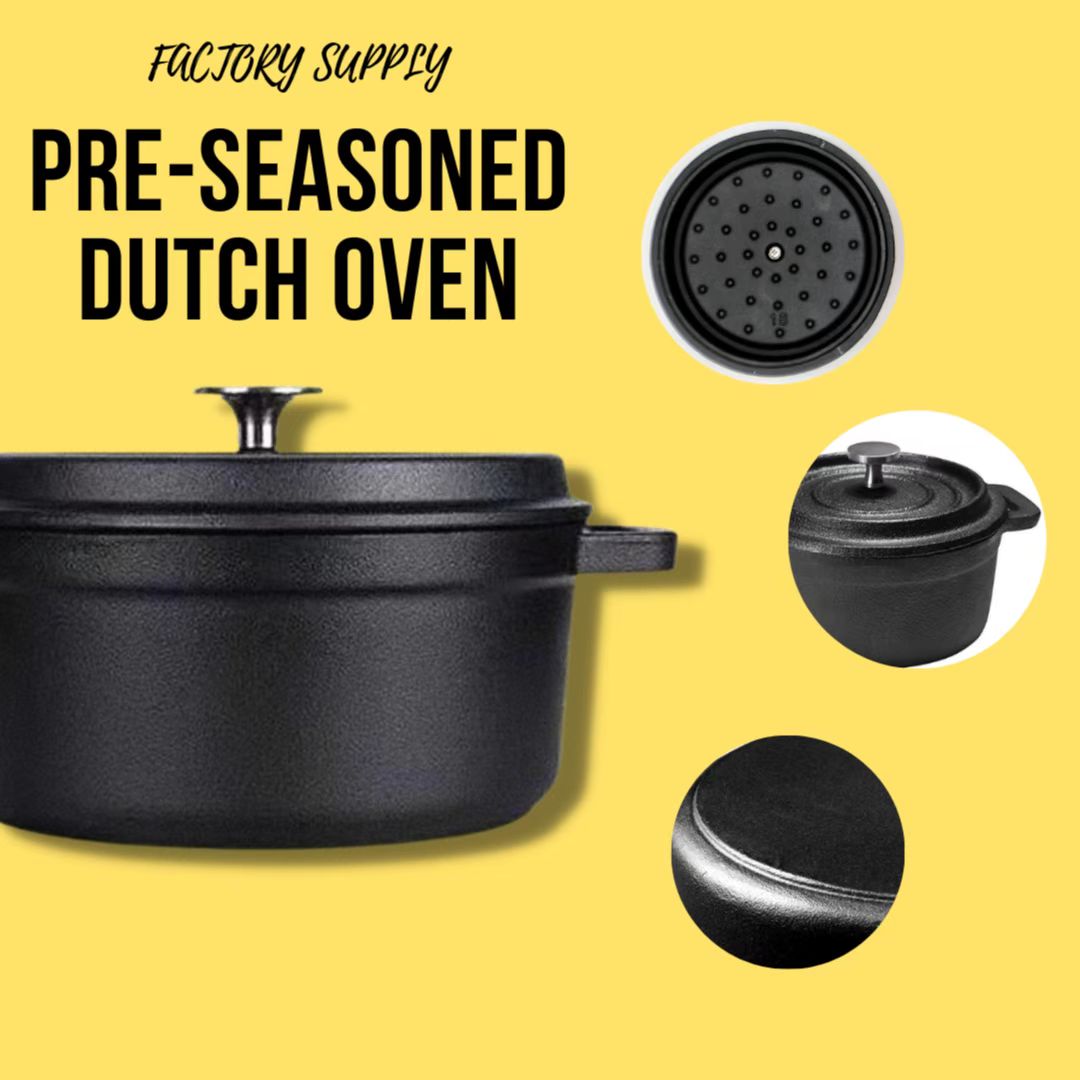 Круглая чугунная духовка с антипригарным покрытием 2,6QT, черная голландская духовка