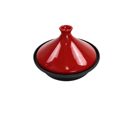 Красная эмалированная чугунная кастрюля для приготовления таджина с крышкой